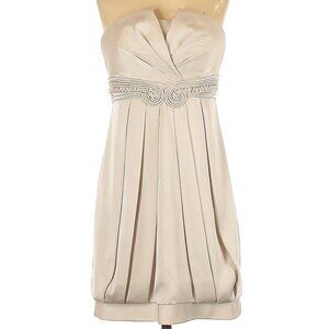 BCBGMaxAzria Women's Ivory/Soft Gray Satin Pleated Bubble Hem Mini Dress Size 0